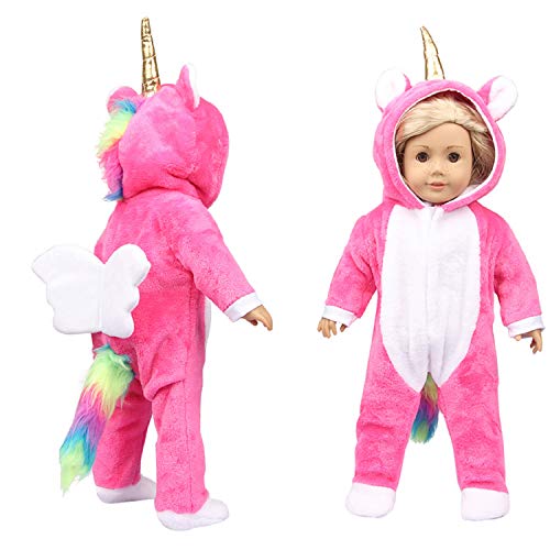 Fairy Wings Super Cute Doll Clothes Unicorn Doll Costume Onesie Pajamas Suitable for 18 inch American Girl Doll (Rose?RED)