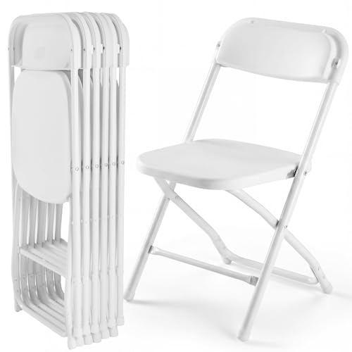 DUMOS Folding Chairs Sets of 6, 330lbs Capacity Plastic Stackable Home Office Chair, Portable Fold Up for Indoor Outdoor, Patio, Camping, Garden, Party (White)