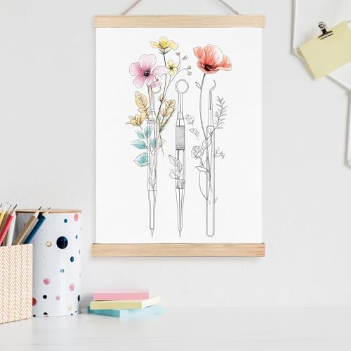 Image of PQKIY Dentist Dental Office Decor Wall Art Poster Hanger Frame 12x16 in, Floral Dentistry Medical Wall Decor Canvas Prints for Dentist Clinic Room Dental Assistant Hygienist Office