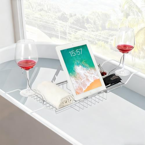 Accesorios de baño de longitud ajustable y bandeja de baño expandible 8