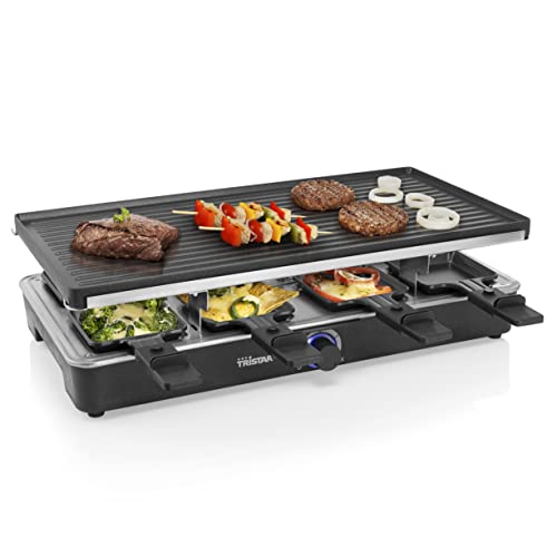 Foto von Raclette mit Wendegrillplatte, für bis zu 8 Personen, abnehmbare flache oder geriffelte Grillplatte (46 x 23 cm), antihaftbeschichtet, Schwarz