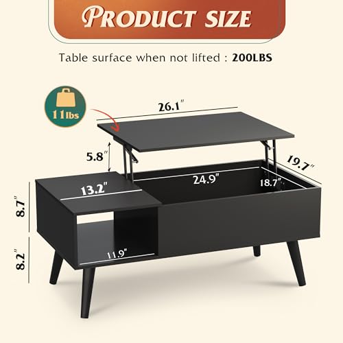 Image of WLIVE Lift Top Coffee Table with Hidden Storage, Black
