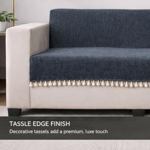Image of STITCHNEST Beige Chenille Sofa Cover 24x60 Inch - Soft, Durable & Textured Fabric with Tassels | Full Coverage Sofa for Living Room, Bedroom, or Drawing Room
