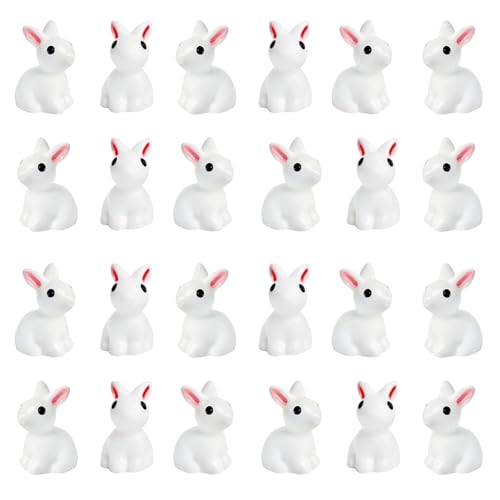 24 Pièces Mini Figurine de Lapin de Pâques, Figurine Lapin Miniature en Résine, Mini Lapin de Paques, Blanc Lapin de Paques Miniature pour Pâques...