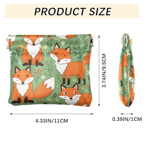 Cute Cartoon Foxes Coin Purse Leather Pouch Change Purse, Squeeze Coin Pouch for Cards, Keys & Lipsticks, Unisex3