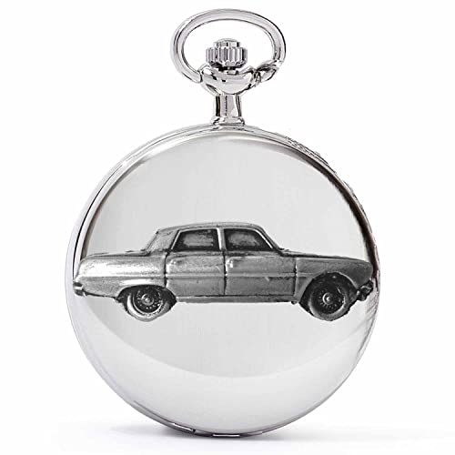 Montre gousset en argent poli Ref316 avec gravure voiture britannique effet étain