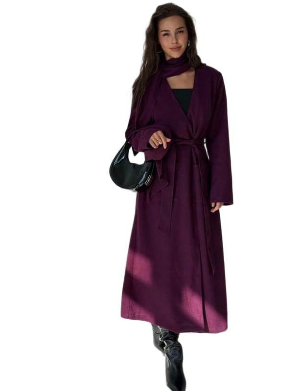 Patakadevi Women’s Deep Purple Wool Overcoat | Long Winter Coat with Belted Waist | Stylish Fancy Warm Outerwear for Cold Weather | Premium 100% Wool Fabric | Sizes S to 5XL-image-19