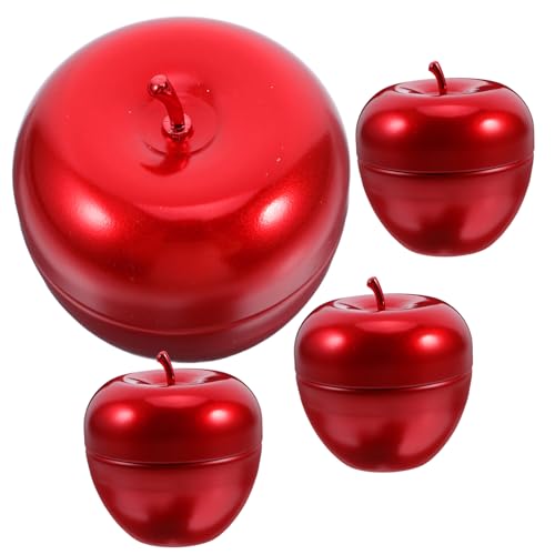 NULYLU 4個メタルりんご型ティーキャニスター 蓋付きブリキボックス スリッシュな食品保存容器 お菓子や砂糖収納向けのデコレーションボ