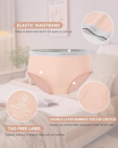 Image of BAMBOO COOL Womens Underwear, Moisture-Wicking Briefs, Soft and Breathable Panties, Mid Waist, 5-Pack