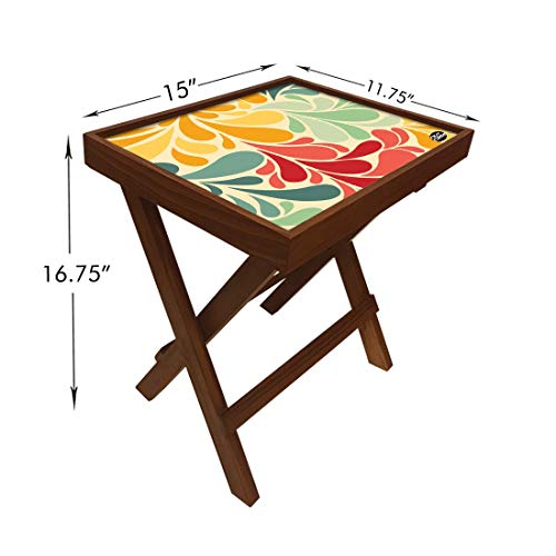 Image of Nutcase Designer Teak Wood Side Table Folding Wooden Bedside Coffee Outdoor Picnic Table - Floral Patterns