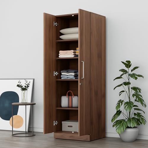 Image of Amazon Brand - Solimo 2 Door Wardrobe | Almirah for Clothes Wooden | Wardrobe Organizer for Clothes | Multipurpose Almirah for Storage Bedroom | 60L x 45W x 180H CM | Walnut | DIY