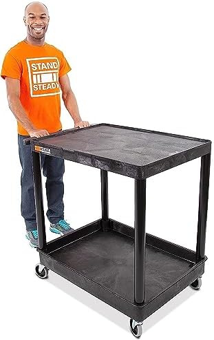Original Tubstr Hybrid | Flat Top Large Utility Cart | Heavy Duty Service Cart Holds 200 lb. | Lipped Top Shelf & Deep Tub Bottom Shelf | Service Cart for Warehouse, Garage, School, Office (32 x 24in)