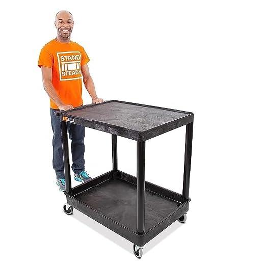 Original Tubstr Hybrid | Large Flat Top Utility Cart | Heavy Duty Service Cart Holds Up to 400 lb. | Lipped Top Shelf & Deep Tub Bottom Shelf | Ideal for Warehouse, Cleaning & More (32in x 24in)