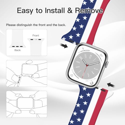 2pcs American flag elements Watch Band Silicone Replacement Wrist Strap For Apple Watch 38/40/42/44mm Compatible Iwatch Series 1-10 Men Ladies Watch Band - 3