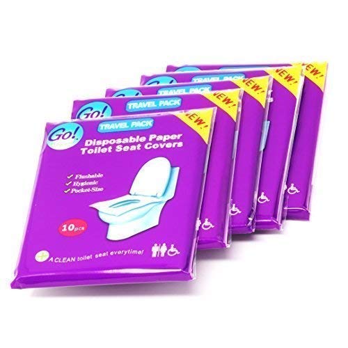 Gohygiene jetable papier WC couvertures, couvertures de 5 packs de voyage (50), chaque Lot Contient 10 housses de siège, papier hygiénique, jetables, format de poche, utilisation dans les toilettes publiques