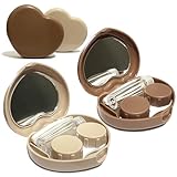 Howinn 2 Pack Heart Cute Contact Lens Case, Travel Contact Lens Box with Mirror Tweezers Remover Tool Solution Bottle for Outdoor Office Daily Use