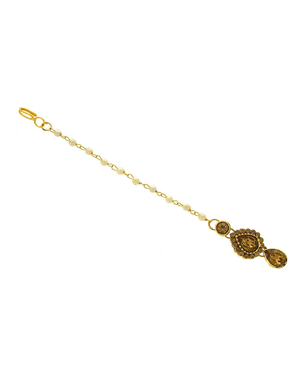 Anuradha Art Golden Finish Studded Shimmering Stone Mang Tikka for Women/Girls-image-6
