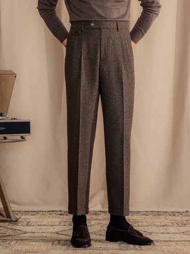 Men's Suit Tweed Pants Vintage Trousers Herringbone Tweed Blend Pleat-Front Dress Suit Pants3
