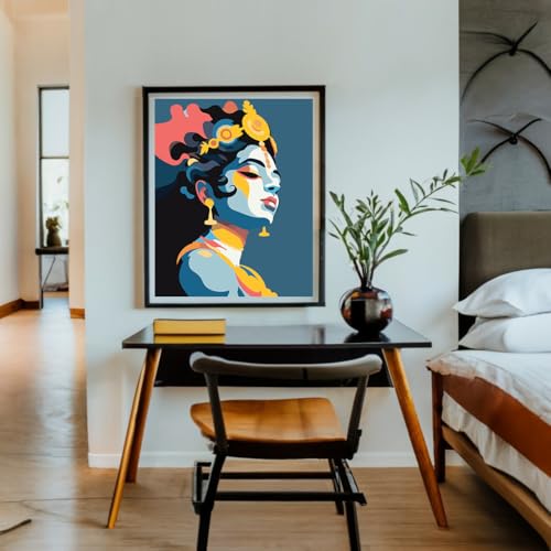 Image of Whattacraft! DIY Acrylic Paint by Number Kit for Adults Kids Beginner Number Painting Kit DIY Canvas Painting by Number Wall Decoration DIY Painting Kit for Adults | Krishna Color By Numbers (WAC-45)