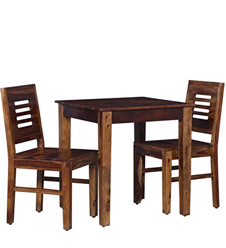 Image of Sheesham Wooden Dining Table 2 Seater | Dining Table Set with 2 Chairs for Living Room| Home Dining Room Furniture (Solid Wood, Wooden Finish, 2 Seater)
