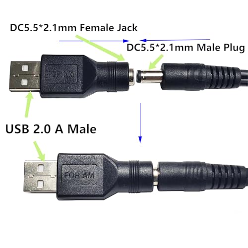 Adaptador USB a Conector DC 5.5x2.1mm Macho 2 Piezas miniatura 5