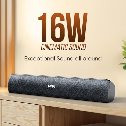 Image of Mivi Fort S16 Soundbar with 16W Powerful Audio, 2.0 Channel Surround Sound, Dual in-Built Speakers, Multiple Connectivity Options, Up to 6H Playtime, Portable & Made in India Soundbar for TV