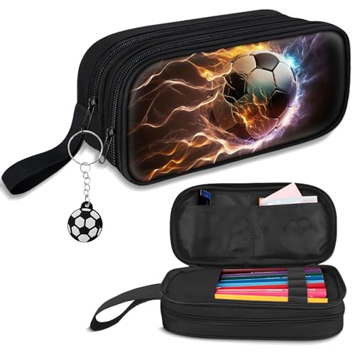 Image of TILYTADLY Large Pencil Case for Boys - Soccer Boys Pencil Pouch with Zipper Compartments - Big Capacity Pen Box Pen Bag Organizer with Keychain for Kids Teens School