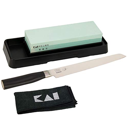 Palatina Werkstatt Kai Shun Tim Mälzer Kamagata - Coltello da prosciutto (TMK-0704) + macina combinata Kai (grana 400/1000) + panno premium di Kai