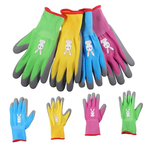 Gogogmee Garden Gloves 4 Pairs Cartoon Outdoor Sports Gloves for Digging Planting Cycling and Skating Wear Resistant Tear Resistant Available XXS
