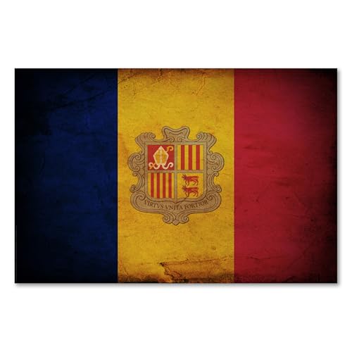 Postereck - 0322 - Vintage Flagge, Fahne Andorra Andorra la Vella - Unterricht Klassenzimmer Schule Wandposter Fotoposter Bilder Wandbild Wandbilder - Leinwand - 40,0 cm x 30,0 cm