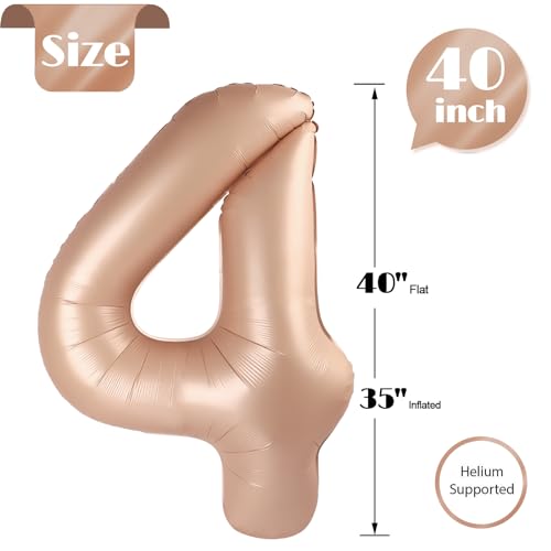 Image of Light Brown 4 Balloon, Tan Number Balloons 40 Inch, 4th Beige Party Decorations, Sandy Brown Four Large Numbers for Party Decor, Khaki Number 4 Balloon