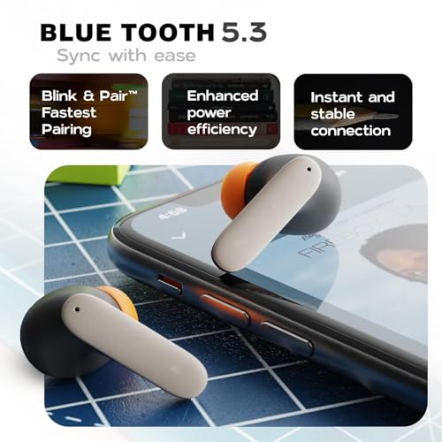 Image of iFAST True Wireless Stereo in Ear Earbuds with Quad Mic ENC | Low Latency Gaming | Type-C Fast Charging | 100 Hours Long Playtime Charging Case | Bluetooth 5.3 Earbuds TWS[ Off-White ].
