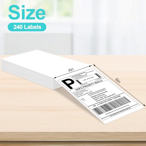 Image of Joyberg 4x6 Thermal Labels 240 PCS, Shipping Labels, Strong Adhesive Thermal Label, White Printer Paper /Label (Pack of 3)