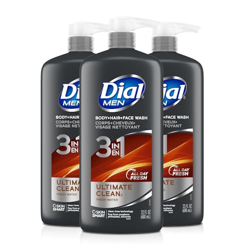 Dial Men 3 in 1 Body, Hair and Face Wash, Refresh, 16 Fl Oz, Pack of 6, Cleanses Deep + Gentle on Skin with Clean Rinse Technology