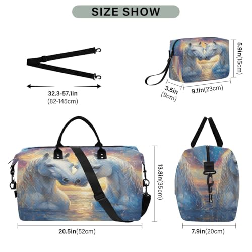 Horse Sunset Oil Painting Travel Duffle Bag Gym Bag Weekender Bags with Toiletry Bag Travel Trip Tote Bag3