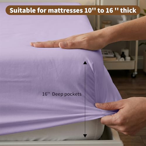 Image of HBHLFZ Full Fitted Sheet Only, Soft Breathable Bottom Sheet - 54 inchx75 inch Deep Pockets Full Size - 100% Polyester, All Around Stretch Fit, Wrinkle Resistant, Colorfast - Easy Care, Light Purple