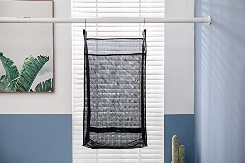 Jelier Hanging Breathable Mesh Laundry Hamper Basket,Portable Heavy Duty Hanging Laundry Bag with Two Hangers (black) by Jelier - Used condition - Image 4