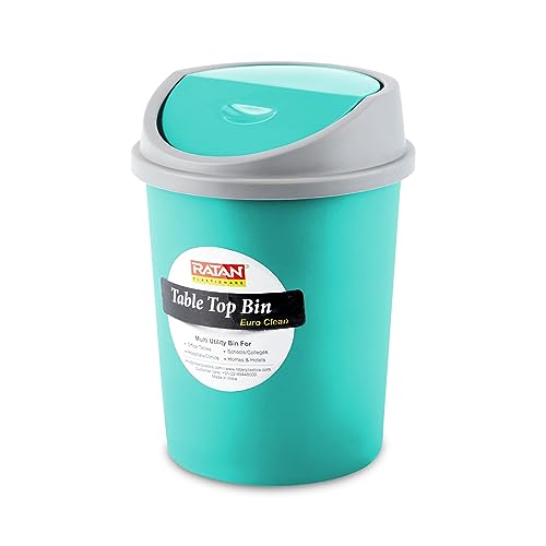 Image of RATAN PLASTICWARE Euro Clean Table Top Small Mini Dustbin with Lid for Study Table, Desk, Kitchen Sink, Car, Kids Room Compact and Stylish Waste Storage Garbage Bin 2 Litre HD Green