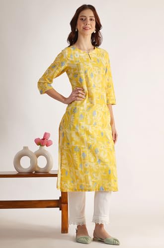 Image of W for Woman Pink Bold Geometric Printed Pure Cotton Straight Kurta