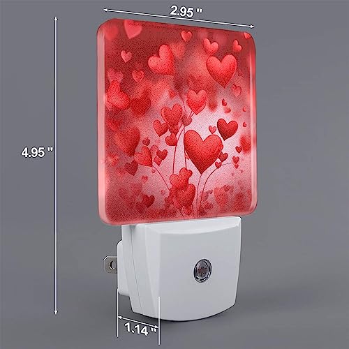 Image of Dewoofly Valentine's Day Heart Night Light Set of 2 Auto Sensor LED Dusk-to-Dawn Nightlights Plug-in Sensor Lamp for Bedroom Bathroom Kitchen Hallway Stairs Decorative