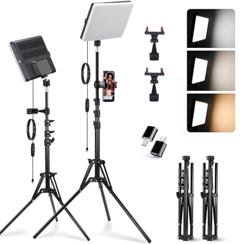 Velvora LED Video Light Kit, 2-Pack Studio Lights for Video Recording with 60' Extendable Tripod...