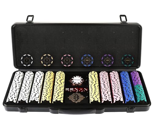 display4top Clay Poker Chips Set for Texas Holdem Poker Chips with Denominations Features a high-end Carrying case with Leather Interior Design and German Polycarbonate Shell (300pcs-13.5g)