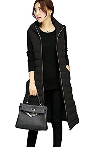 jellbaby nuevo sin mangas chaleco algodón largo de algodón pluma para mujer Slim Was Thin acolchada algodón mujeres large negro