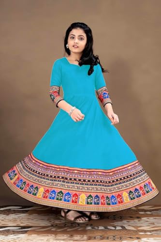 Image of Cotton Silk Long Anarkali Kurta for Girls