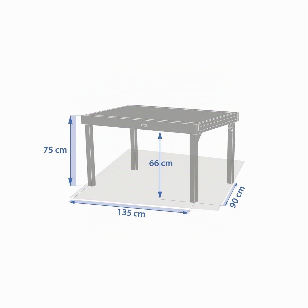 Hespéride - Table de Jardin Extensible Piazza Argile - 10 Places - Aluminium Traité Epoxy Antirouille - Plateau Verre Trempé Effet Bois - Meuble d'Extérieur à Rallonge Coulissante