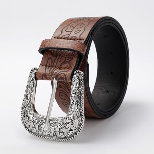 CHIC DIARY Western Belts for Women Cowgirl PU Leather Belt for Jeans Vintage Country Cowboy Waist Belt4