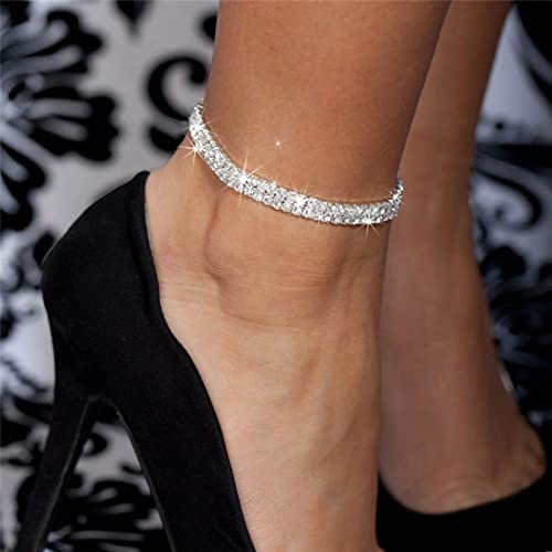 Image of Fesciory Heart Rhinestone Ankle Bracelets for Women, Adjustable Silver Plated Shiny Tennis Anklets, Twinkle Cubic Zircon Imitation Diamond Anklet Foot Chain Jewelry Gifts