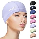 COOLMATE Fabric Swim Cap for Adult Women Men Kid 3 4 6 8 14 16, Silicone Water Resistant Layer, Cloth Swim Cap Gifts for Swimmers, Lightweight and Comfortable for Pool, Lap Swimming (Light Purple, M)