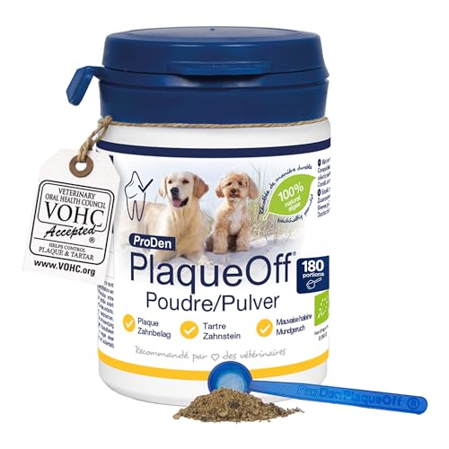 ProDen PlaqueOff - Poudre Dentaire pour Chiens, Anti-Tartre, Réduit la Plaque Dentaire et la Mauvaise Haleine, 100% à Base d’Algue Naturelle, Hypoallergénique,...