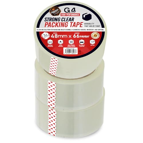 G4GADGET Pack of 3 Clear Packing Tape - Heavy Duty Transparent Tape 48mm x 60m - Ideal for Moving Packing Boxes and Secure Packaging